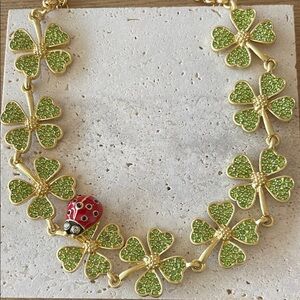 Oscar De La Renta Gold and Green Clover Necklace with Ladybug Charm